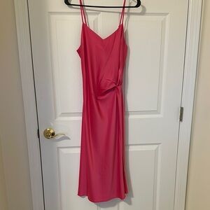 Versona Pink Midi Slip Dress with Spaghetti Straps and Ruched Detail
